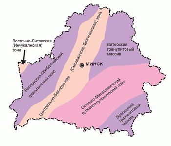 Основные геоструктурные области кристаллического фундамента Беларуси 